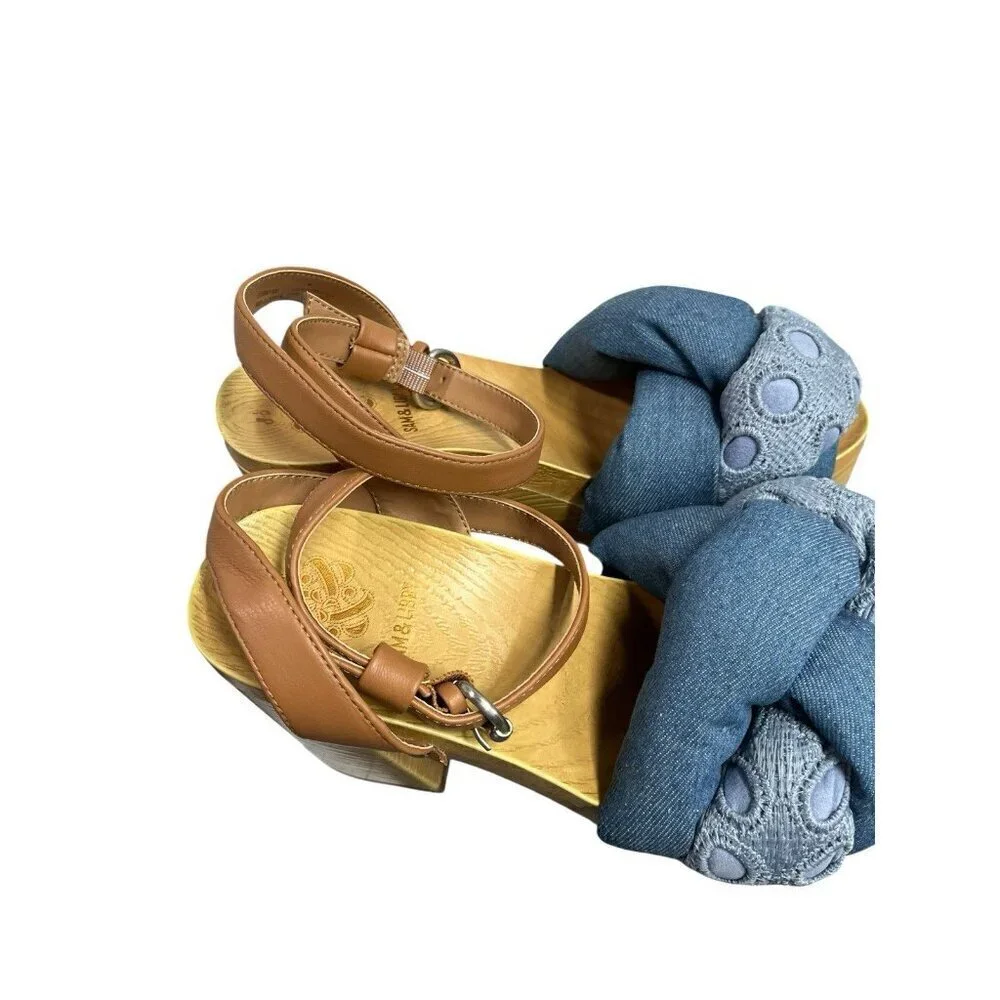 Sam & Libby Cassandra Sandal Indigo Wooden Platform Heel Women's 8.5 Y2K Style